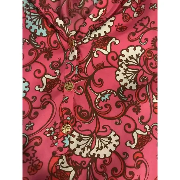 Lilly Pulitzer Elsa Hotty Pink Ring My Chime Silk Top - Size Medium - Picture 10 of 12